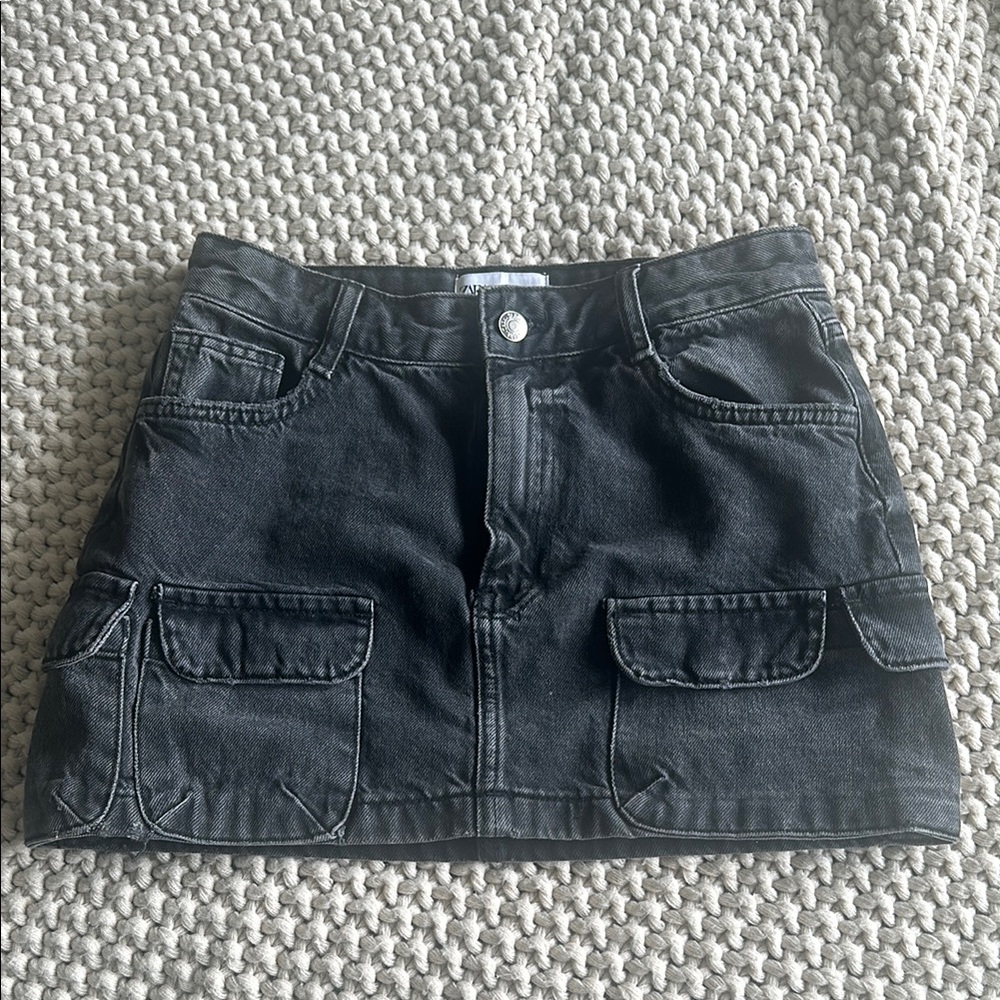 ZARA Black Denim Cargo Skirt
